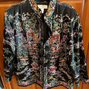Embroidered Black Jacket with Multicolor Design
